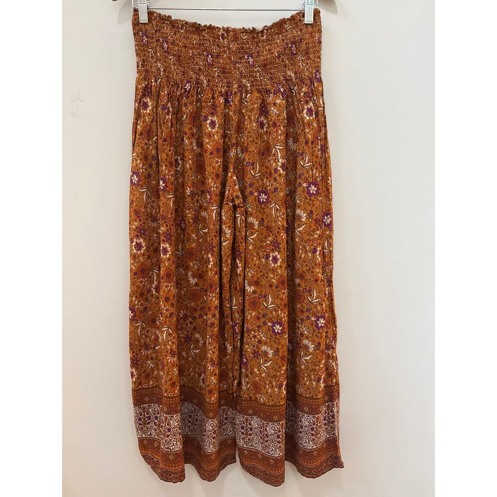 Natural Life Brown Purple Boho Smocked Waist Pull On Palazzo Wide Leg Pants Sz L - Picture 4 of 4
